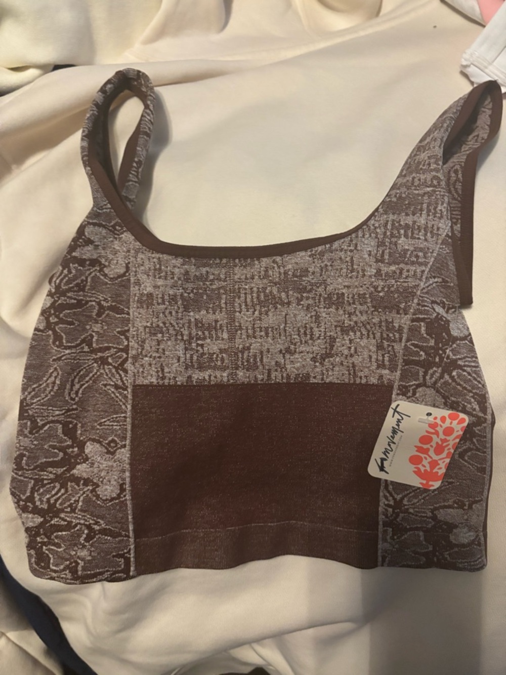 Free People Brown Patterned Cropped Sports Bra